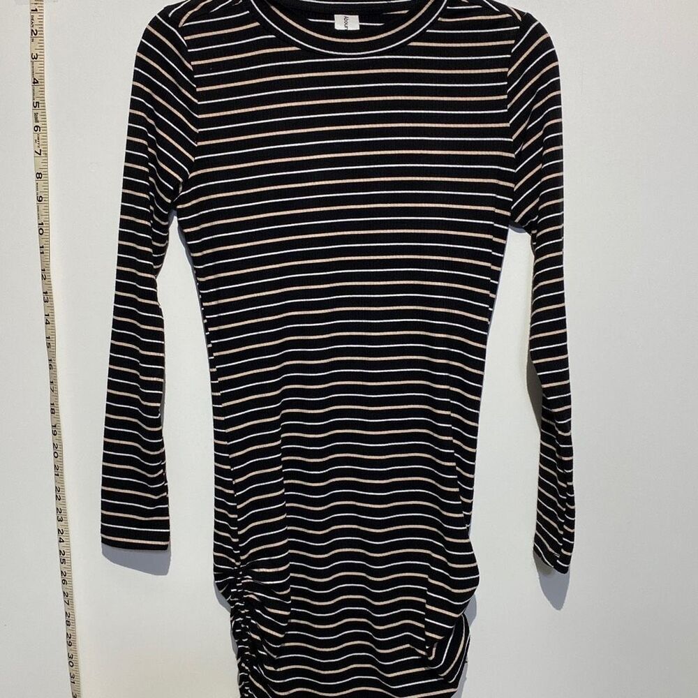 Abound Womens Medium Black Striped Ribbed Ruched Side Long Sleeve Bodycon‎ Dress